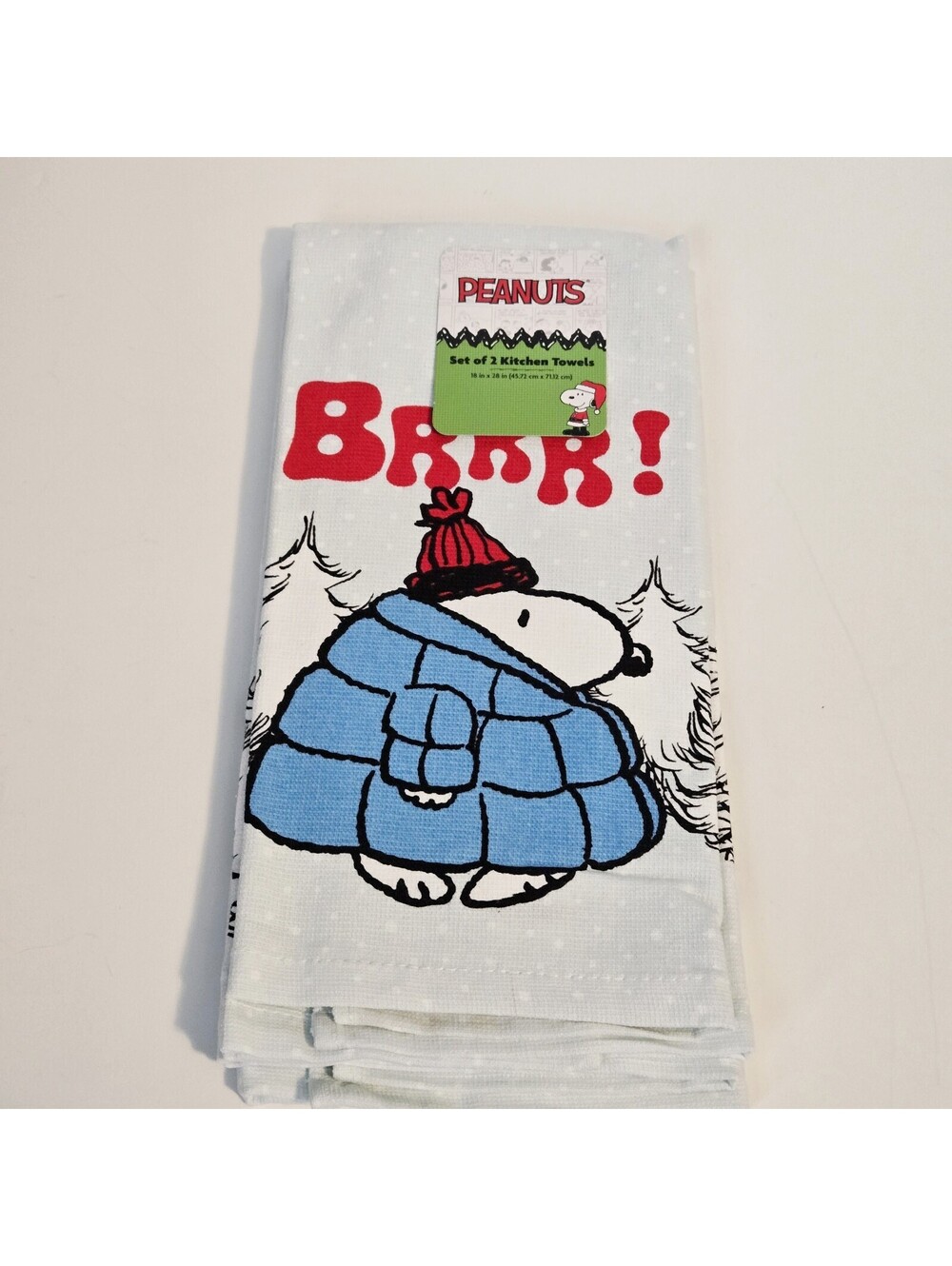 Peanuts Snoopy Puffer Jacket BRRR!  2pk Kitchen Towels Christmas NWT